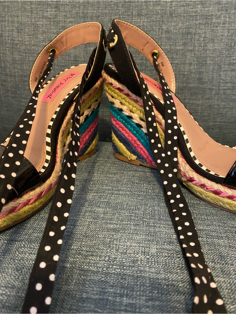 Women’s Black Multi-Color Betsey Johnson Wedge Sandals